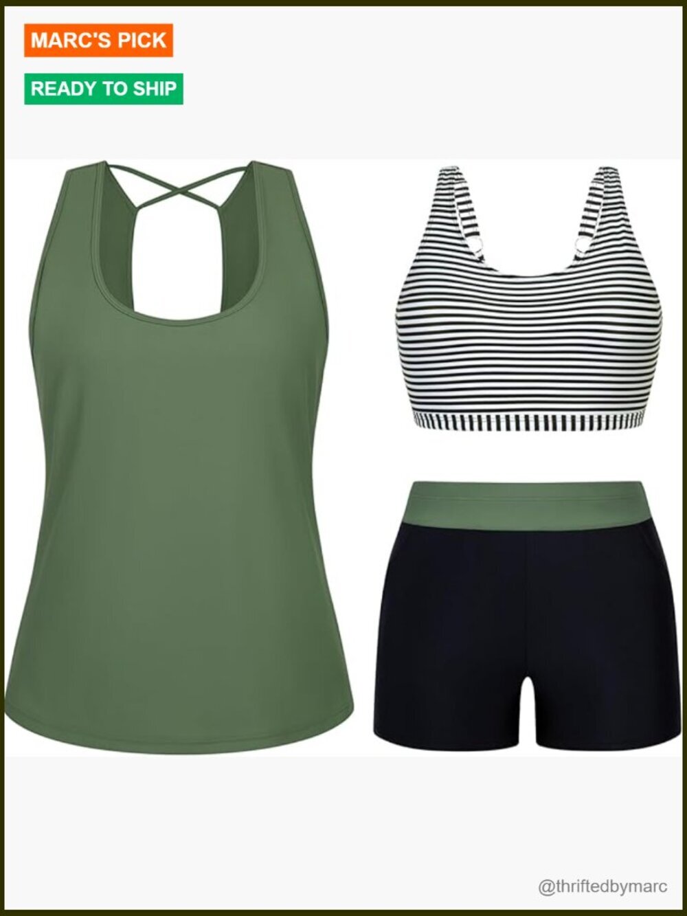3 Piece Tankini Set with Swim Shorts Plus Size Modest Bathing Suit